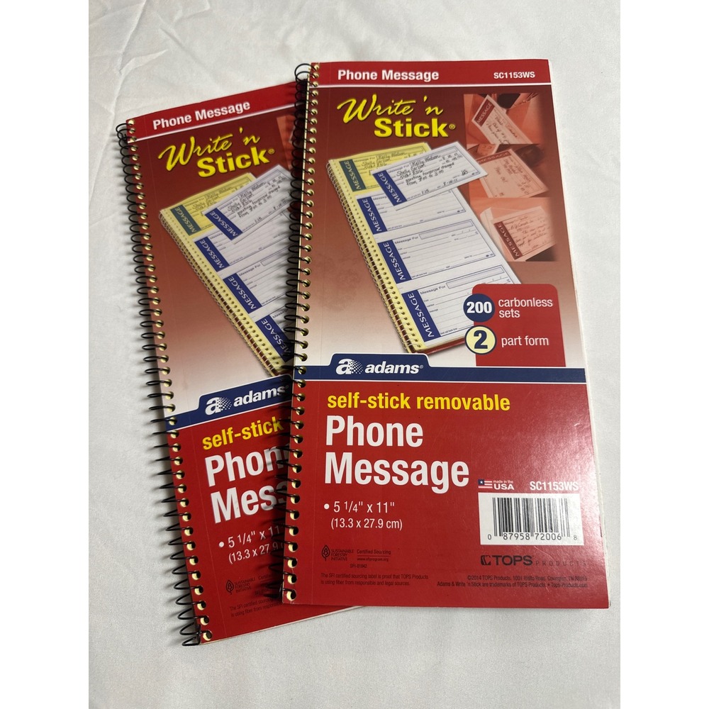 Lot of 2 Adams Write n Stick Phone Message Books 200 Sets 2 Part SC1153WS